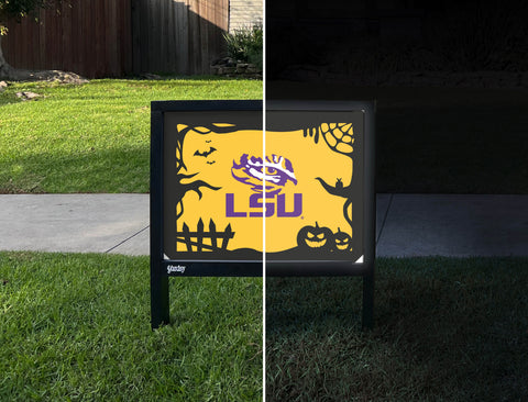 LSU Halloween Spooky Tigers Eye Yardsy Sign - Day Night