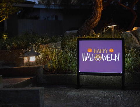 Purple Happy Halloween Pumpkin Tiger LSU Yardsy Sign - Flat Feet