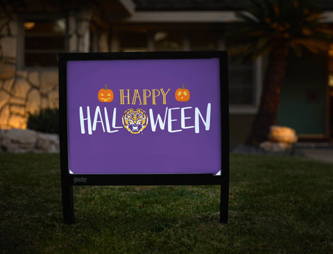Purple Happy Halloween Pumpkin Tiger LSU Yardsy Sign - Hero
