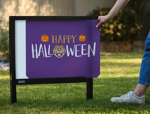 Purple Happy Halloween Pumpkin Tiger LSU Yardsy Sign - Interchangeable