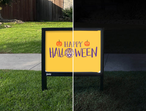 Happy Halloween Pumpkin Tiger LSU Yardsy Sign - Day Night