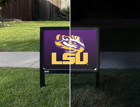 LSU Tiger Eye Purple Yardsy Sign - Day Night