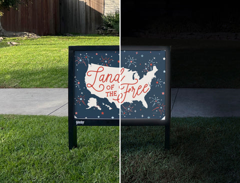 Land of the Free Yardsy Sign - Day Night