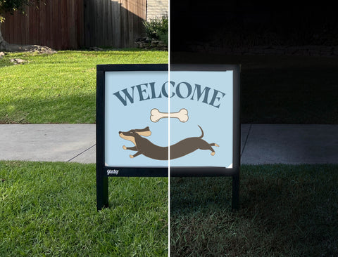 Leaping Dog Welcome Yardsy Sign