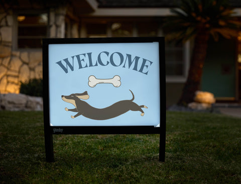Leaping Dog Welcome Yardsy Sign