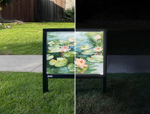 Lilypads in Bloom Pond Decoration Yardsy Sign - Day Night