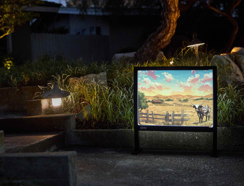 Lonely Longhorn Country Landscape Yardsy Sign - Flat Feet