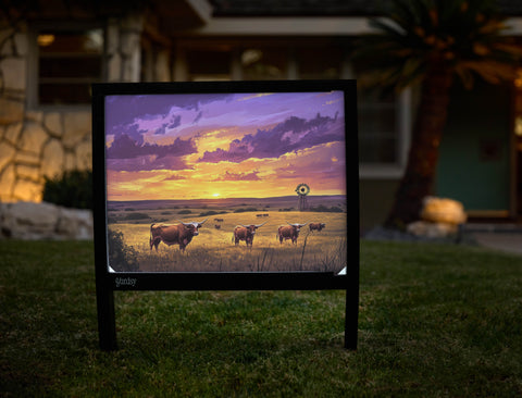 Longhorns At Sunset Yardsy Sign - Hero