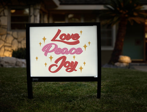 Love, Peace, Joy Yardsy Sign - Hero