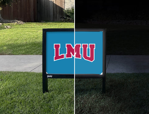 LMU Athletics Mark Blue Yardsy Sign - Day Night