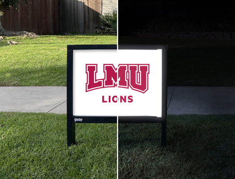 LMU Lions Mark Crimson Yardsy Sign - Day Night