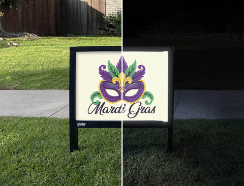 Mardi Gras Mask Yardsy Sign - Day Night