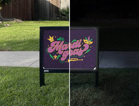 Mardi Gras Yardsy Sign - Day Night