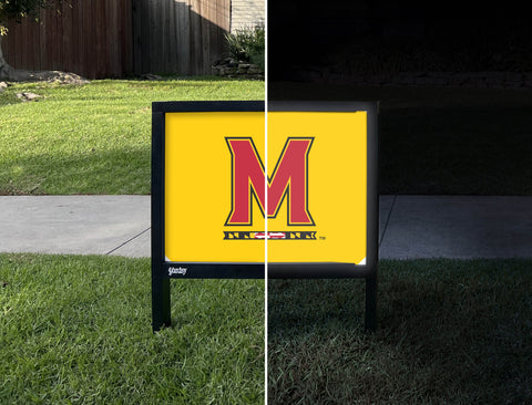 Maryland M Mark Yellow Yardsy Sign - Day Night
