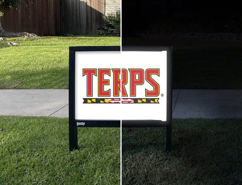 Maryland Terps Mark White Yardsy Sign - Day Night