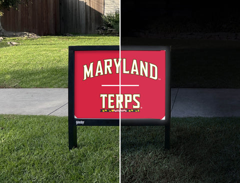 Maryland Terps Red Yardsy Sign - Day Night
