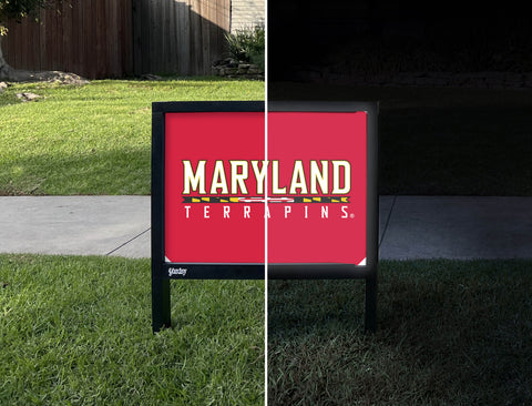 Maryland Terrapins Wordmark Red Yardsy Sign - Day Night
