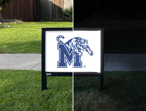 Memphis M Tiger White Yardsy Sign - Day Night