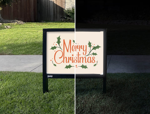 Merry Christmas Holly Yardsy Sign - Day Night
