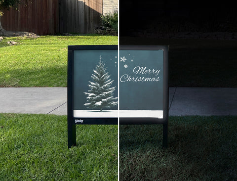 Merry Christmas Lonely Tree Yardsy Sign - Day Night