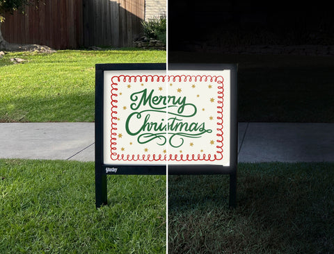 Merry Christmas Script Yardsy Sign - Day Night