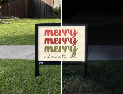 Merry Merry Merry Christmas Yardsy Sign - Day Night