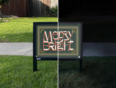 Merry & Bright Yardsy Sign - Day Night
