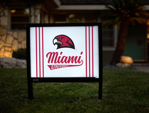 Miami University RedHawks Script White Yardsy Sign - Hero
