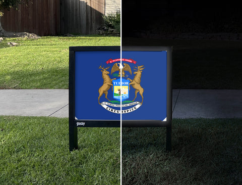 Michigan State Flag Yardsy Sign - Day Night