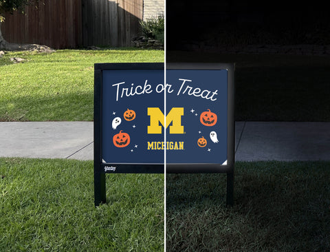Michigan Halloween Trick Or Treat Yardsy Sign - Day Night