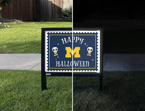 Michigan Happy Halloween Skulls Yardsy Sign - Day Night
