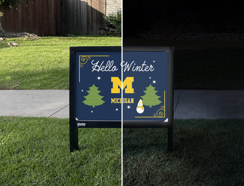 Michigan Hello Winter Yardsy Sign - Day Night