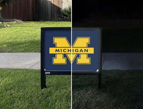 Michigan M Blue Yardsy Sign - Day Night
