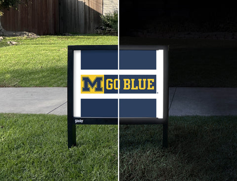 Michigan M Go Blue Block Blue Yardsy Sign - Day Night