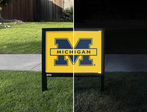 Michigan M Maize Yellow Yardsy Sign - Day Night