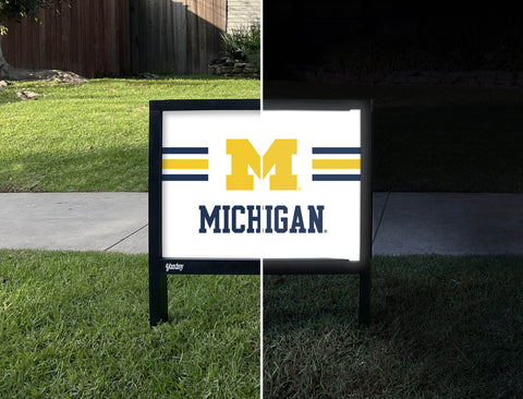 Michigan Maize M White Yardsy Sign - Day Night