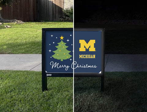 Michigan Merry Christmas Yardsy Sign - Day Night