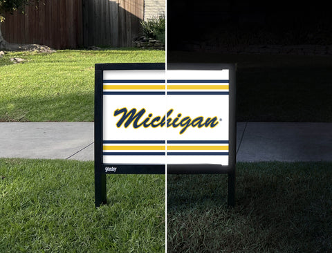 Michigan Script White Yardsy Sign - Day Night
