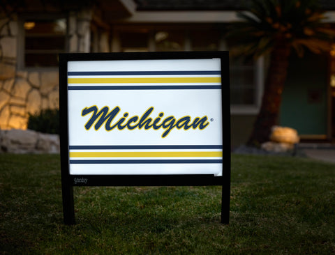 Michigan Script White Yardsy Sign - Hero