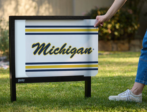 Michigan Script White Yardsy Sign - Interchangeable