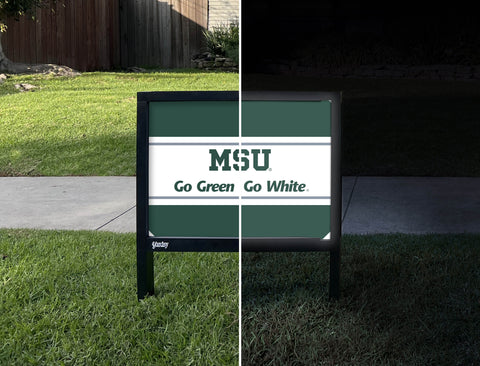 Michigan State MSU Go Green Go White Green Yardsy Sign - Day Night