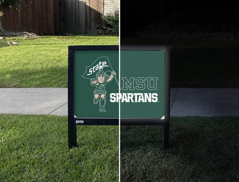 Michigan State MSU Spartan Green Yardsy Sign - Day Night