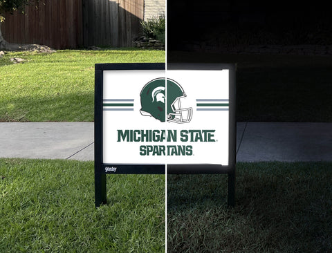 Michigan State Spartans Helmet Stripes White Yardsy Sign - Day Night