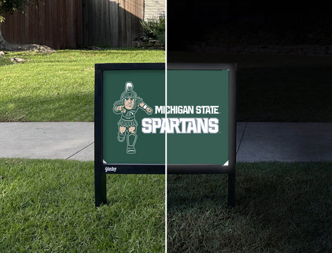 Michigan State Spartans Mascot Green Yardsy Sign - Day Night