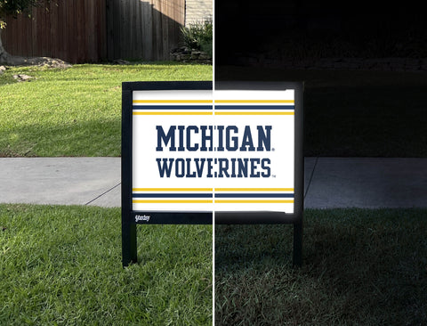 Michigan Wolverines Block White Yardsy Sign - Day Night