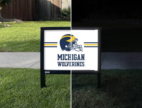 Michigan Wolverines Helmet White Yardsy Sign - Day Night