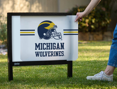 Michigan Wolverines Helmet White Yardsy Sign - Interchangeable
