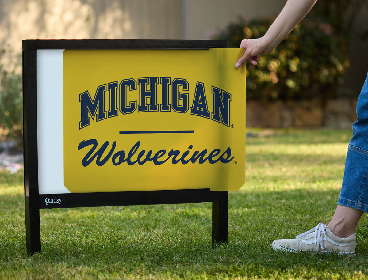 Michigan Wolverines Script Maize Yellow Yardsy Sign