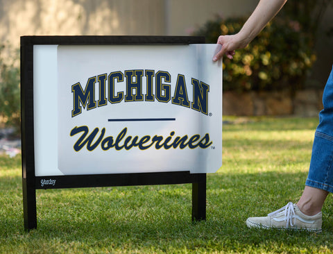Michigan Wolverines Script White Yardsy Sign - Interchangeable