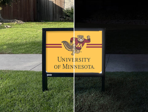 Minnesota Goldy Mascot Gold Yardsy Sign - Day Night